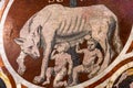 Roman Wolf Romulus Remus Founders Rome Marble Mosaic Floor Nave Cathedral Church Siena Italy. Royalty Free Stock Photo