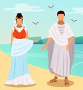 Roman woman and man in traditional clothes, citizens of ancient rome vector on white background Royalty Free Stock Photo