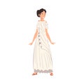 Roman Woman in Traditional Clothes, Ancient Rome Citizen Character in White Tunic And Sandals Vector Illustration