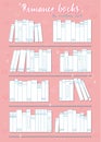 Romance books. Printable Book Tracker. Many books on a bookshelf vector illustration Royalty Free Stock Photo