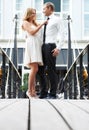 Romance, embrace and couple on a date in the city with love, happiness and classy in France. Happy, celebration and Royalty Free Stock Photo