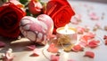 Romance and love, candle flame, petal beauty, nature elegance generated by AI