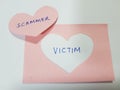 Romance love scam concept. Scammer vs victim