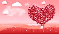 Romance love Valentines Day tree hearts petals landscape Royalty Free Stock Photo