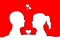 Romance Lovers Paper Cutout with Love Heart in red background Royalty Free Stock Photo