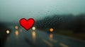 The romance of a red heart on a rainy window, set against a blurred backdrop Royalty Free Stock Photo