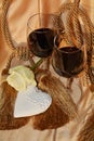 Romance, rose, heart, glasses of red wine Royalty Free Stock Photo