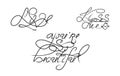 Romance set lettering for celebration decoration design. You are so beautiful, kiss me, love. Handdrawn phrase, Vector