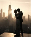 Romance woman man sunset happy silhouette love female romantic couple sky beauty people young Royalty Free Stock Photo