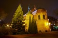 Romanesque brick Catholic church at night Royalty Free Stock Photo