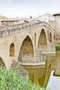 romanesque bridge over river Arga, Puente La Reina, Road to Sant Royalty Free Stock Photo