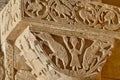 Romanesque capitel in San Pedro de la Nave church. Spain Royalty Free Stock Photo