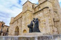 Romanesque church in the town square of Zamora and statues of Holy Week.