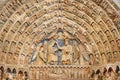 Romanesque colored arcade interior detail Toro cathedral, Zamora, Spain Royalty Free Stock Photo