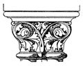 Romanesque Coupled Capital, looks like two capitals, vintage engraving