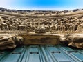 Romanesque facade detail of Portomarin chuch