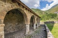 Romanesque porch and church of Santa Eulalia de Erill la vall, Catalonia, Spain. Royalty Free Stock Photo