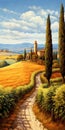 Italian Country Road Painting With Cypress Trees And Villa