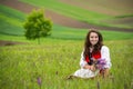 Romania beautiful girl and traditional costume in summer time Royalty Free Stock Photo