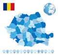 Romania Blue color map and map icons