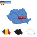 Romania blue Low Poly map with capital Bucharest