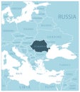 Romania - blue map with neighboring countries and names