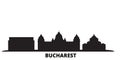 Romania, Bucharest city skyline isolated vector illustration. Romania, Bucharest travel black cityscape