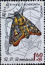 Romania - Circa 1960: a postage stamp printed in the Romania showing a Death`s-head Hawk Moth Acherontia atropos