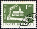 ROMANIA - CIRCA 1974: A stamp printed in Romania from the `Buildings` issue shows the Fortress church, Tirgu Mures, circa 1974.
