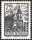 ROMANIA - CIRCA 1972: A stamp printed in Romania shows Black Church, Brasov, circa 1972. Royalty Free Stock Photo