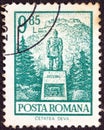 ROMANIA - CIRCA 1972: A stamp printed in Romania shows Decebal`s statue, Cetatea Deva, circa Royalty Free Stock Photo