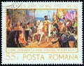 ROMANIA - CIRCA 1968: A stamp printed in Romania shows Entry of Michael the Brave into Alba Iulia D. Stoica, circa 1968.