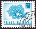 ROMANIA - CIRCA 1967: A stamp printed in Romania shows a Telephone Dial and Map of Romania, circa 1967. Royalty Free Stock Photo