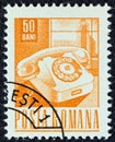 ROMANIA - CIRCA 1967: A stamp printed in Romania shows a telephone handset, circa 1967. Royalty Free Stock Photo