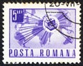 ROMANIA - CIRCA 1967: A stamp printed in Romania shows a Telex instrument and world map, circa 1967. Royalty Free Stock Photo