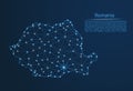 Romania communication network map. Vector low poly image of a global map with lights Royalty Free Stock Photo