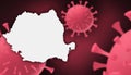Romania corona virus update with map on corona virus background,report new case,total deaths,new deaths,serious critical,active