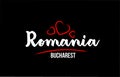 Romania country on black background with red love heart and its capital Bucharest