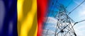 Romania - country flag and electricity pylons - 3D illustration Royalty Free Stock Photo