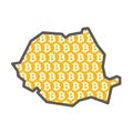Romania country map with bitcoin crypto currency logo Royalty Free Stock Photo