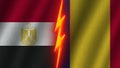 Romania and Egypt Flags Together, Fabric Texture, Thunder Icon, 3D Illustration