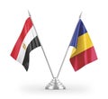 Romania and Egypt table flags isolated on white 3D rendering