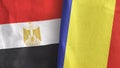 Romania and Egypt two flags textile cloth 3D rendering