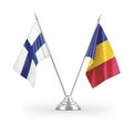 Romania and Finland table flags isolated on white 3D rendering