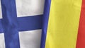 Romania and Finland two flags textile cloth 3D rendering