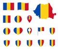 Romania flag icons set, symbols of the flag of Romania