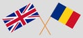 Romania and Great Britain. The Romanian and UK flags. Official proportion. Correct colors. Vector