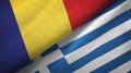 Romania and Greece two flags textile cloth, fabric texture