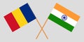 Romania and India. The Romanian and Indian flags. Official proportion. Correct colors. Vector