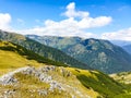 Romania, Iorgovanu Mountains, Paltinu Saddle, viewpoint to Godeanu Mountains from